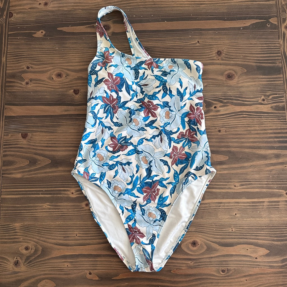 Old Navy One Shoulder Swimsuit Womens M Blue Floral One Piece